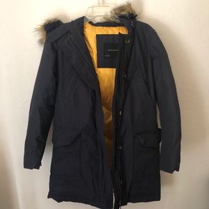 Zara hooded down jacket with detachable fur trim